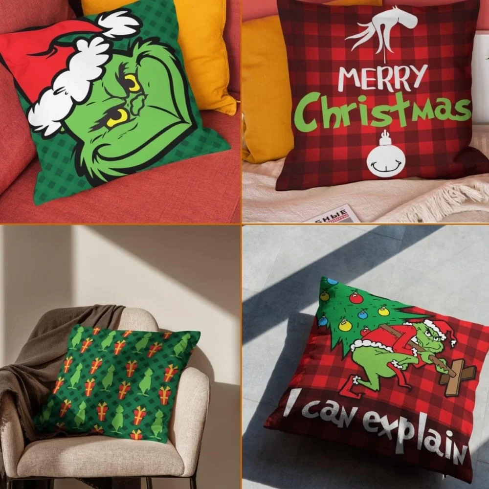 The Grinch Christmas Burlap Pillow Covers 4pack